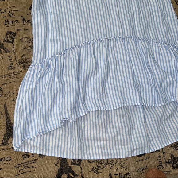 Saks Fifth Avenue 100% Linen Blue White 3/4 Sleeve Off Shoulder Maxi Dress - Picture 2 of 16